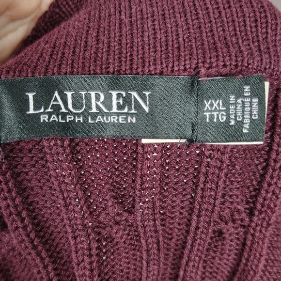 Ralph Lauren Cable-Knit Cotton Cricket Sweater XXL Burgundy, Crest Logo, Preppy - Picture 5 of 15